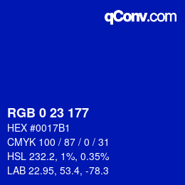 Color code: RGB 0 23 177 | qconv.com