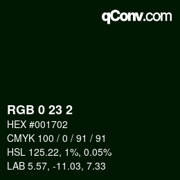 颜色代码: RGB 0 23 2 | qconv.com