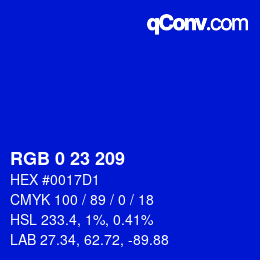 Color code: RGB 0 23 209 | qconv.com