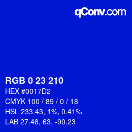 Color code: RGB 0 23 210 | qconv.com