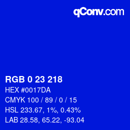 Color code: RGB 0 23 218 | qconv.com