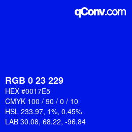 Color code: RGB 0 23 229 | qconv.com