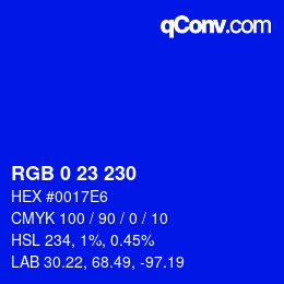 Color code: RGB 0 23 230 | qconv.com