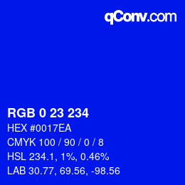 Color code: RGB 0 23 234 | qconv.com