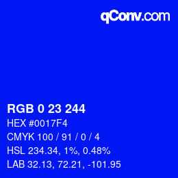 Color code: RGB 0 23 244 | qconv.com