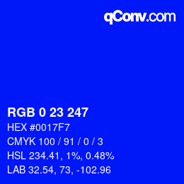 Color code: RGB 0 23 247 | qconv.com