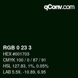 Color code: RGB 0 23 3 | qconv.com