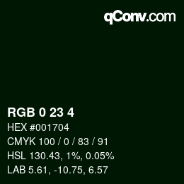 Color code: RGB 0 23 4 | qconv.com