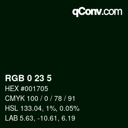 Farbcode: RGB 0 23 5 | qconv.com