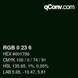 Color code: RGB 0 23 6 | qconv.com