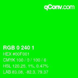 Color code: RGB 0 240 1 | qconv.com