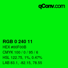 Color code: RGB 0 240 11 | qconv.com
