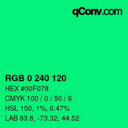 Color code: RGB 0 240 120 | qconv.com