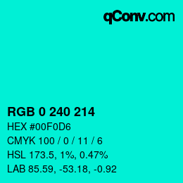 颜色代码: RGB 0 240 214 | qconv.com