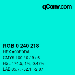 Color code: RGB 0 240 218 | qconv.com