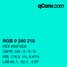 Color code: RGB 0 240 218 | qconv.com