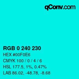 Color code: RGB 0 240 230 | qconv.com