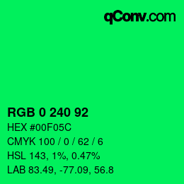 Color code: RGB 0 240 92 | qconv.com