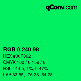 Color code: RGB 0 240 98 | qconv.com