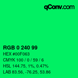 Color code: RGB 0 240 99 | qconv.com