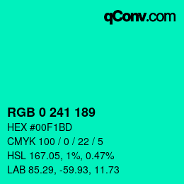 Color code: RGB 0 241 189 | qconv.com