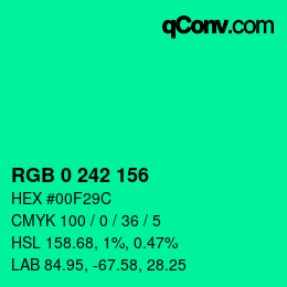 Color code: RGB 0 242 156 | qconv.com