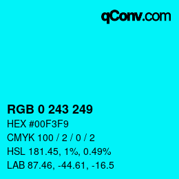Color code: RGB 0 243 249 | qconv.com