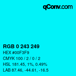 Color code: RGB 0 243 249 | qconv.com