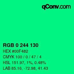 Color code: RGB 0 244 130 | qconv.com