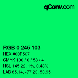 カラーコード: RGB 0 245 103 | qconv.com