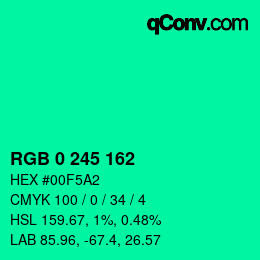 Color code: RGB 0 245 162 | qconv.com