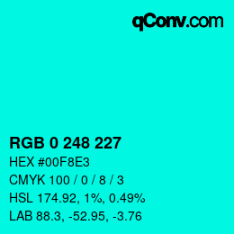 Color code: RGB 0 248 227 | qconv.com