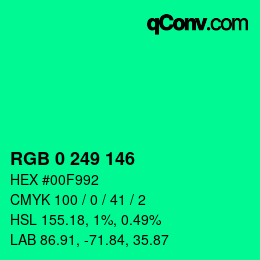 Color code: RGB 0 249 146 | qconv.com