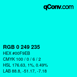 Color code: RGB 0 249 235 | qconv.com