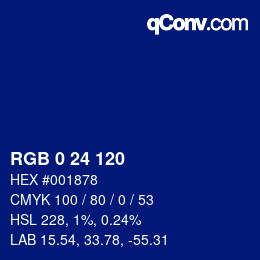 颜色代码: RGB 0 24 120 | qconv.com