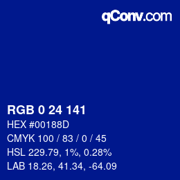 カラーコード: RGB 0 24 141 | qconv.com