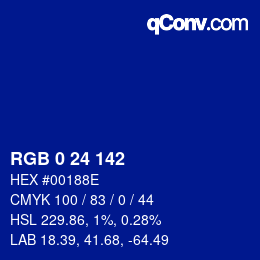 カラーコード: RGB 0 24 142 | qconv.com