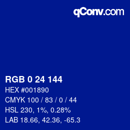 カラーコード: RGB 0 24 144 | qconv.com