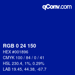 カラーコード: RGB 0 24 150 | qconv.com