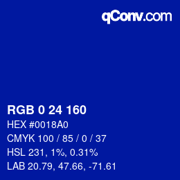 Color code: RGB 0 24 160 | qconv.com