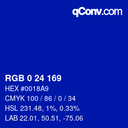 カラーコード: RGB 0 24 169 | qconv.com