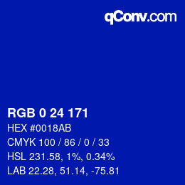 颜色代码: RGB 0 24 171 | qconv.com