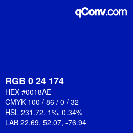 Color code: RGB 0 24 174 | qconv.com