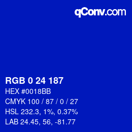 Color code: RGB 0 24 187 | qconv.com