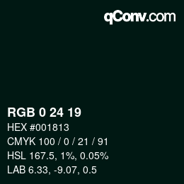 Color code: RGB 0 24 19 | qconv.com