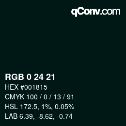 颜色代码: RGB 0 24 21 | qconv.com