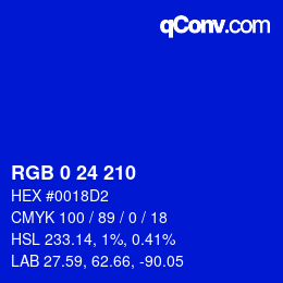 Color code: RGB 0 24 210 | qconv.com