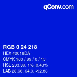 颜色代码: RGB 0 24 218 | qconv.com