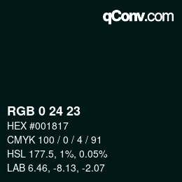 Color code: RGB 0 24 23 | qconv.com