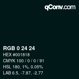 Color code: RGB 0 24 24 | qconv.com